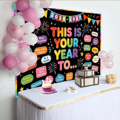 Lofaris Toile de fond colorée pour le Nouvel An avec citations inspirantes, arrière-plan festif pour studio photo et célébrations