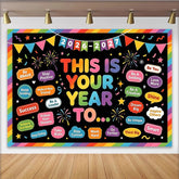 Lofaris Toile de fond colorée pour le Nouvel An avec citations inspirantes, arrière-plan festif pour studio photo et célébrations