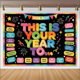 Lofaris Toile de fond colorée pour le Nouvel An avec feux d'artifice et texte motivant, arrière-plan festif pour célébrations et studio photo