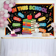 Lofaris Toile de fond tableau noir coloré pour la rentrée scolaire, arrière-plan éducatif avec fournitures pour studio photo