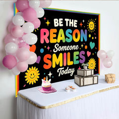 Lofaris Toile de fond de photographie message positif arc-en-ciel et soleil souriant, arrière-plan joyeux avec cœurs et étoiles