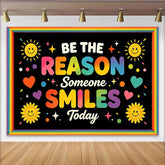 Lofaris Toile de fond de photographie message positif arc-en-ciel et soleil souriant, arrière-plan joyeux avec cœurs et étoiles