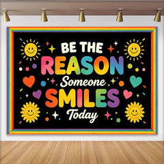 Lofaris Toile de fond de photographie message positif arc-en-ciel et soleil souriant, arrière-plan joyeux avec cœurs et étoiles
