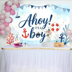 Lofaris Toile de fond pour baby shower garçon nautique avec ancre et bateau, magnifique décor pour fête prénatale et séance photo