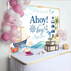 Lofaris Toile de fond pour baby shower garçon, thème marin avec phare et bateau, décoration océanique pour fête prénatale et séance photo