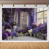 Lofaris Toile de fond florale violette et blanche, style romantique avec fenêtre rustique, pour mariage et fête