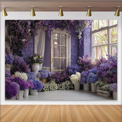 Lofaris Toile de fond florale violette et blanche, style romantique avec fenêtre rustique, pour mariage et fête
