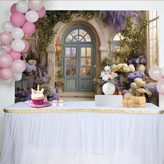 Lofaris Toile de fond jardin romantique avec porte bleue et glycine, hortensias lavande et lierre, pour mariage et séance photo