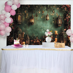 Lofaris Toile de fond de fête élégante avec lanternes, roses et lumières féeriques, pour célébrations romantiques et événements