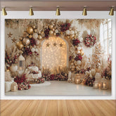 Lofaris Toile de fond de fête élégante avec ballons dorés et bordeaux, pour Noël et célébrations d'hiver, décor bohème