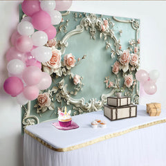 Lofaris Toile de fond élégante avec roses roses et cadre orné, pour fête prénatale, mariage ou anniversaire