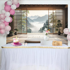Lofaris Toile de fond zen japonaise avec montagnes brumeuses, pour méditation et relaxation, ambiance naturelle