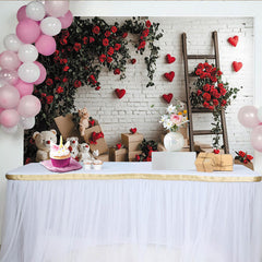 Lofaris Toile de fond romantique Saint-Valentin avec roses rouges et cœurs, magnifique décor pour studio photo et fête d'amour