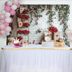 Lofaris Toile de fond pour la Saint-Valentin avec roses rouges et ours en peluche, décor romantique pour séance photo