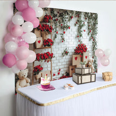 Lofaris Toile de fond pour la Saint-Valentin avec roses rouges et ours en peluche, décor romantique pour séance photo