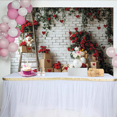 Lofaris Toile de fond pour la Saint-Valentin avec ours en peluche et roses rouges, décor romantique pour séance photo