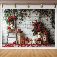 Lofaris Toile de fond pour la Saint-Valentin avec ours en peluche et roses rouges, décor romantique pour séance photo