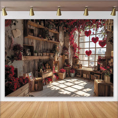 Lofaris Toile de fond pour la Saint-Valentin rustique avec cœurs et fleurs rouges, magnifique décor romantique pour studio photo