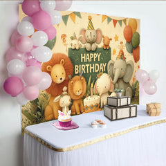 Lofaris, Toile de fond joyeux anniversaire animaux de la jungle pour enfants, magnifique décor de fête pour studio photo