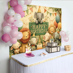 Lofaris Toile de fond pour anniversaire animaux de la jungle avec éléphants et lions, décor de fête pour enfants