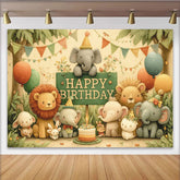 Lofaris Toile de fond pour anniversaire animaux de la jungle avec éléphants et lions, décor de fête pour enfants