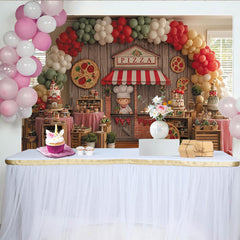 Lofaris Toile de fond pour anniversaire pizza avec chef et ballons, joyeux décor de fête pour enfant