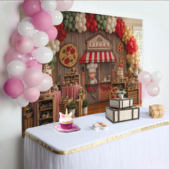 Lofaris Toile de fond pour anniversaire pizza avec chef et ballons, joyeux décor de fête pour enfant