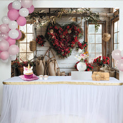 Lofaris Toile de fond rustique Saint-Valentin avec cœur de roses rouges, magnifique décor pour séance photo et événement romantique