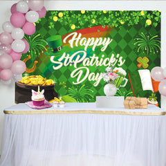 Lofaris Toile de fond verte pour la Saint-Patrick avec trèfles et pot d'or, magnifique décor de fête irlandaise pour studio photo
