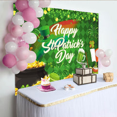 Lofaris Toile de fond verte pour la Saint-Patrick avec trèfles et pot d'or, magnifique décor de fête irlandaise pour studio photo