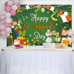 Lofaris Toile de fond Saint-Patrick avec farfadets et trèfles verts, magnifique décor irlandais pour célébration et séance photo