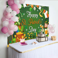 Lofaris Toile de fond Saint-Patrick avec farfadets et trèfles verts, magnifique décor irlandais pour célébration et séance photo