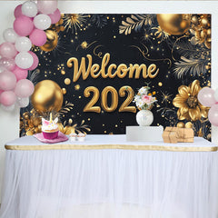 Lofaris Toile de fond pour la nouvelle année avec fleurs dorées et texte welcome 2026, élégant décor festif pour soirée