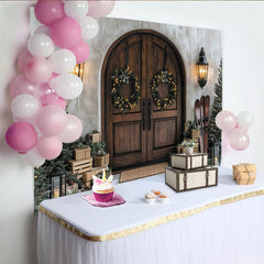 Lofaris Toile de fond de Noël rustique avec couronnes lumineuses, magnifique arrière-plan hivernal pour studio photo et fête