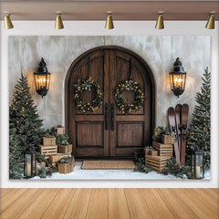 Lofaris Toile de fond de Noël rustique avec couronnes lumineuses, magnifique arrière-plan hivernal pour studio photo et fête