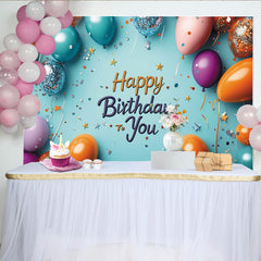 Lofaris Toile de fond joyeux anniversaire bleue avec ballons et confettis, magnifique décor de fête pour studio photo