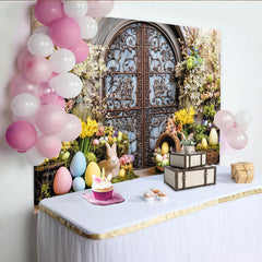 Lofaris Toile de fond de Pâques avec lapins et œufs colorés, magnifique arrière-plan floral printanier pour studio et célébrations