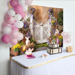 Lofaris Toile de fond de photographie de Pâques, clôture et fleurs, magnifique arrière-plan de jardin festif pour studio photo