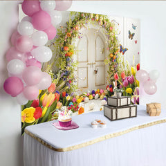 Lofaris Toile de fond de Pâques printanière avec fleurs et œufs colorés, décor festif pour studio photo et célébration