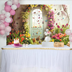 Lofaris Toile de fond de Pâques printanière avec lapins et œufs colorés, magnifique décor pour séance photo et célébration