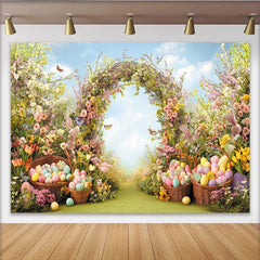 Lofaris Toile de fond de photographie printanière avec œufs de Pâques, décor floral pour studio et célébrations de printemps
