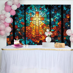 Lofaris Toile de fond de photographie vitrail coloré avec croix lumineuse, arrière-plan artistique pour studio et événements