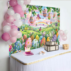 Lofaris, Toile de fond de Pâques avec œufs colorés et papillons, arrière-plan printanier et arc-en-ciel pour studio photo