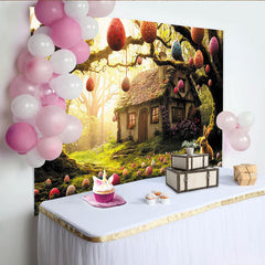 Lofaris Toile de fond de Pâques féerique avec œufs colorés et lapin, magnifique décor printanier pour studio photo et fête
