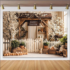 Lofaris Toile de fond de Pâques rustique avec arche en bois, œufs et lapins, magnifique décor printanier pour studio photo et fête de famille