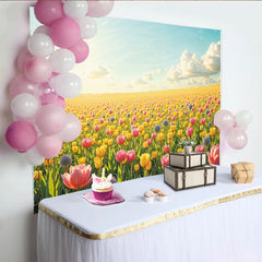 Lofaris Toile de fond paysage de printemps avec tulipes colorées et soleil, magnifique arrière-plan floral pour studio photo professionnel