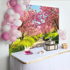 Lofaris Toile de fond de photographie cerisiers en fleurs roses, magnifique arrière-plan naturel de printemps pour studio photo