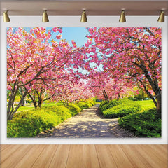 Lofaris Toile de fond de photographie cerisiers en fleurs roses, magnifique arrière-plan naturel de printemps pour studio photo