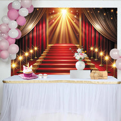 Lofaris Toile de fond pour photographie de scène de tapis rouge avec escalier et lumières dorées, élégant décor de fête pour événement