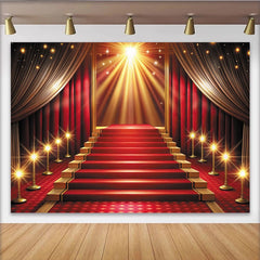 Lofaris Toile de fond pour photographie de scène de tapis rouge avec escalier et lumières dorées, élégant décor de fête pour événement